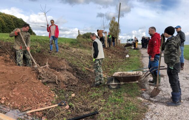 FOTO: Okrašlovací spolek osázel stromky Alej nad obchvatem